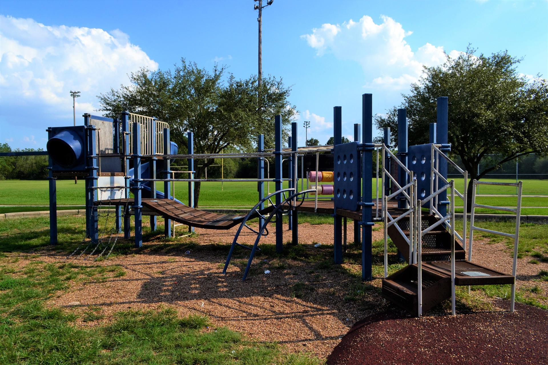 a school playground in a grassy field.